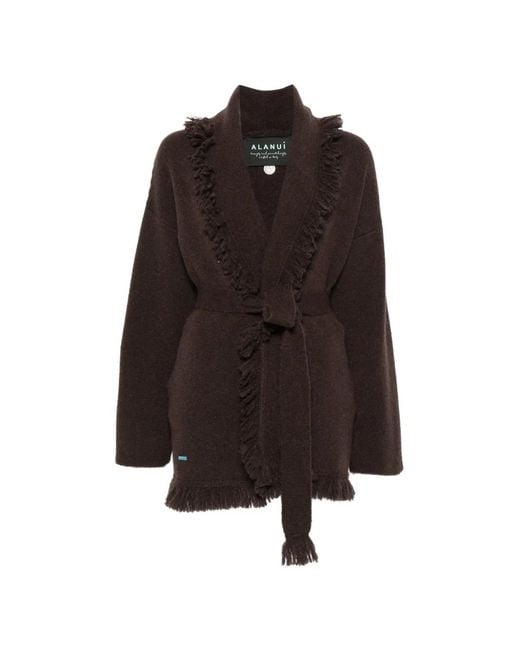 Alanui Brown Fringe-Trim Belted Cardigan