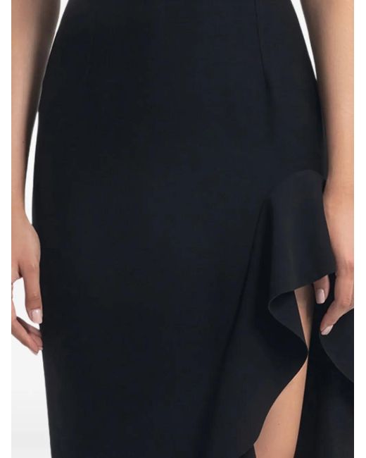 Gemy Maalouf Blue Ruffled Side-Slit Skirt
