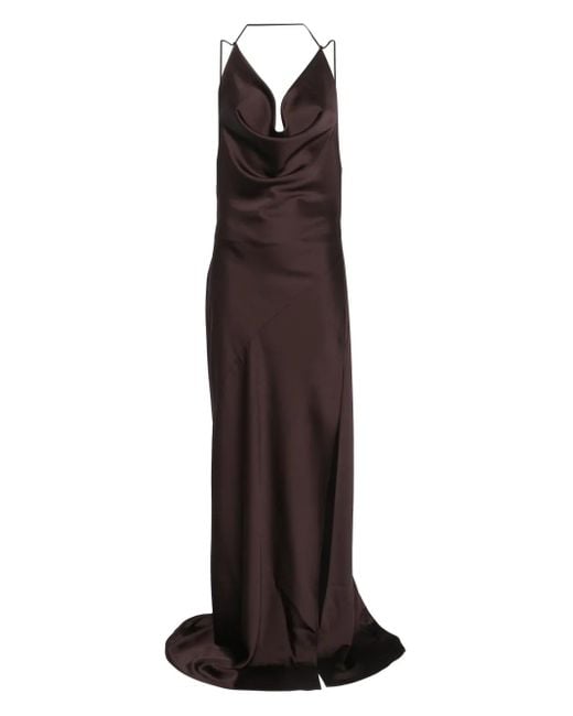 ANDAMANE Brown Vera Satin Maxi Dress