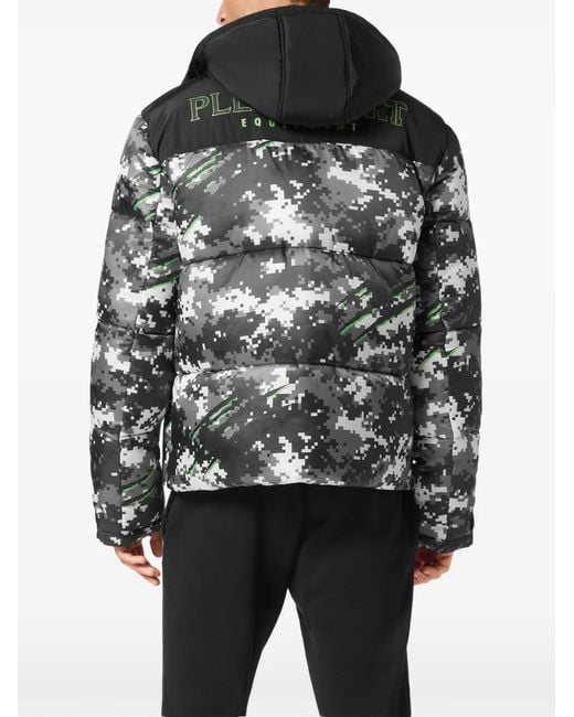 Philipp Plein Gray Pixel Puffer Jacket for men