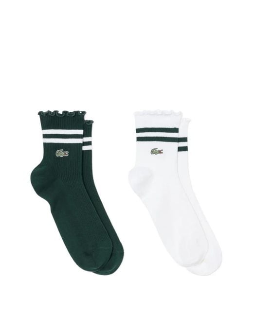 Lacoste White Ruffled Striped-Trim Socks (Set Of Two)