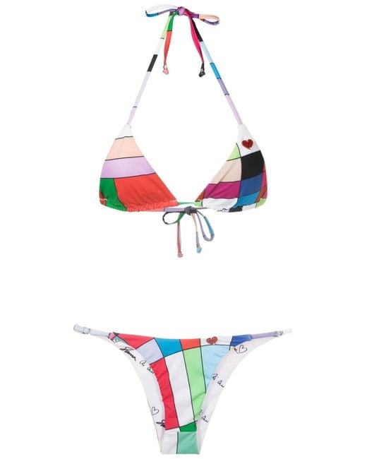 Amir Slama White All-Over Graphic-Print Bikini Set