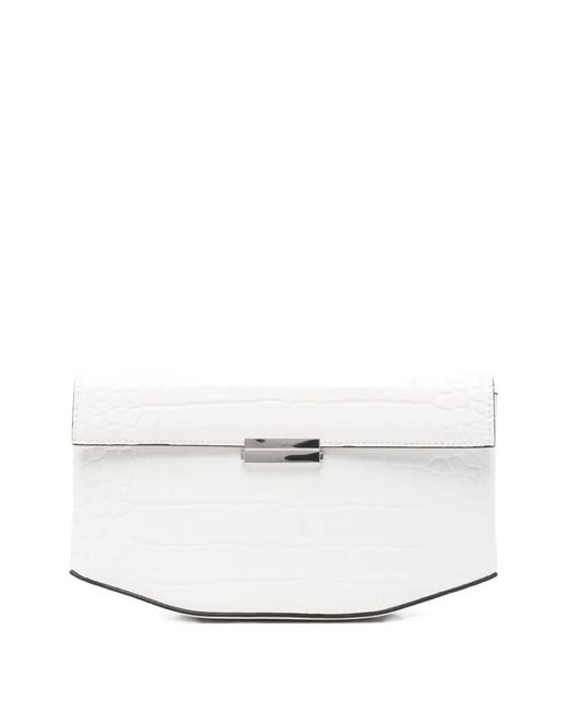 Totême White Clip Croc-Embossed Clutch Bag