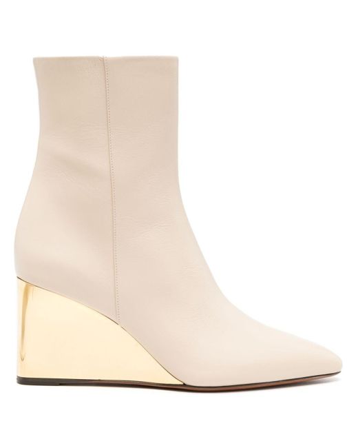 Chloé Natural 80mm Rebecca Leather Wedge Boots