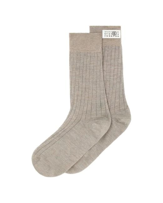 MM6 by Maison Margiela Gray Ribbed Logo-Patch Socks