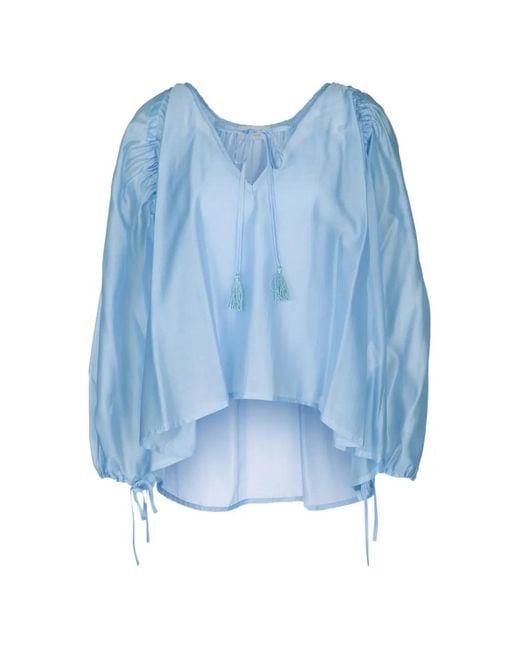 ERMANNO FIRENZE Blue Tassel-Detail Blouse