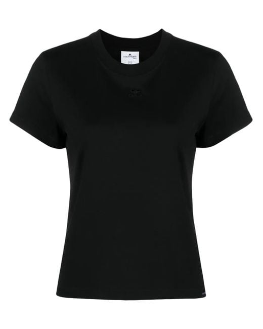Courreges Black Logo-Embroidered Cotton T-Shirt