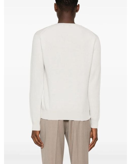 Brioni White Felted Cashmere-Wool V-Neck Ribbed Sweater for men