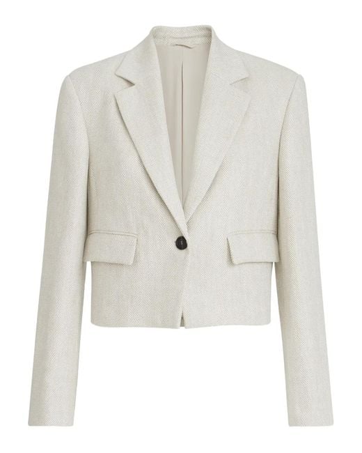 Brunello Cucinelli White Chevron-Pattern Cropped Blazer