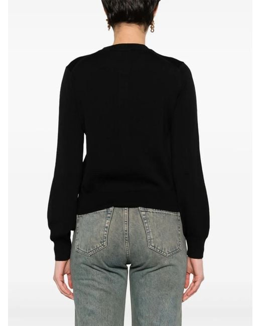 Maison Kitsuné Black Wool Cardigan With Button-Down Front And Embroidered Logo