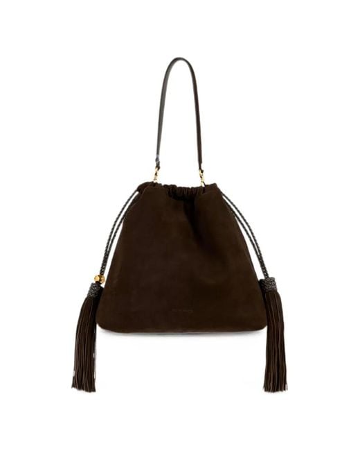 Etro Black Medium Suede Kalispera Bag With Patch And Tassels