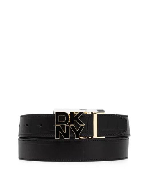 DKNY Black Reversible Croc-Effect Logo-Buckle Belt