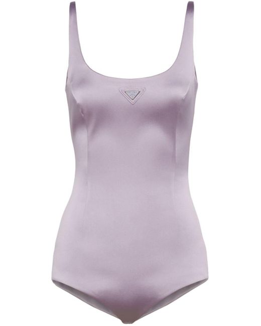 Prada Purple Triangle-logo Satin Bodysuit