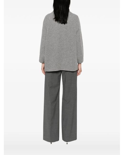 EMERSON RENALDI Gray Ribbed-Knit Raglan-Sleeve Sweater