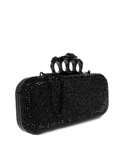 McQueen Black Knuckle Crystal-Embellished Clutch Bag