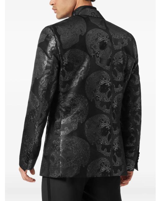 Philipp Plein Black Skull Jacquard Blazer for men