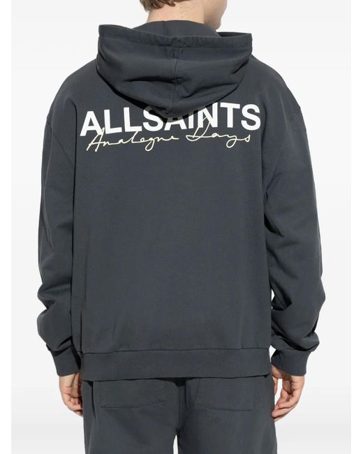AllSaints Gray Globe-Print Hoodie for men