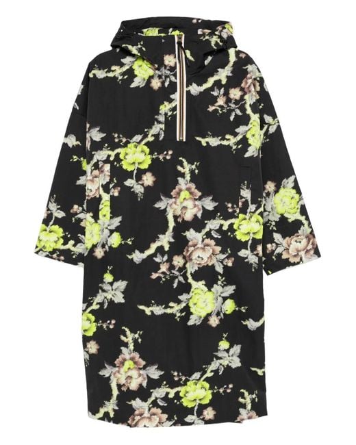 Psophia Black Floral-Print Hooded Parka