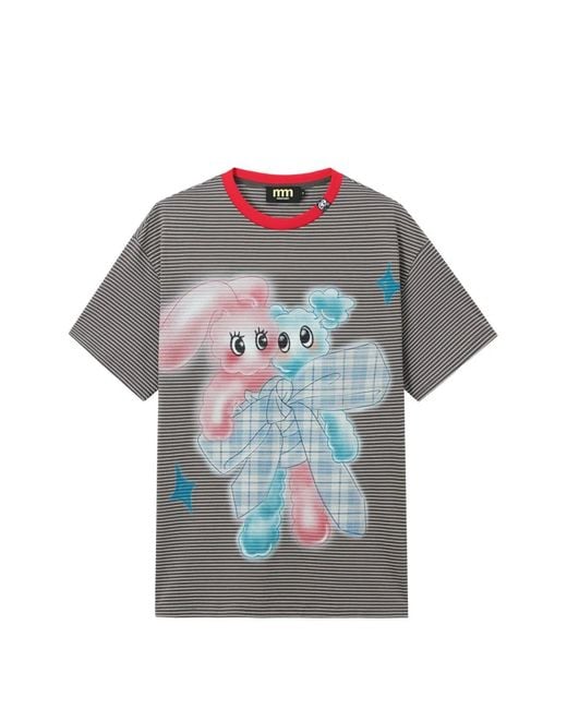 Mini Cream Gray Striped Graphic-Print Cotton T-Shirt