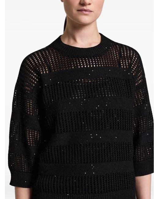 Peserico Black Sequin-Embellished Open-Knit Sweater