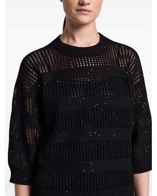Peserico Black Sequin-Embellished Open-Knit Sweater