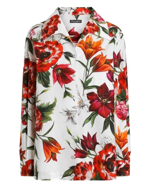 Dolce & Gabbana Red Floral-Print Shirt