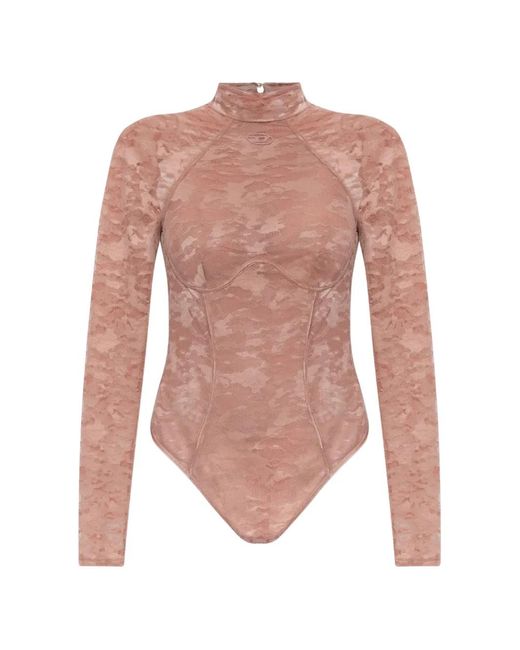 DIESEL Pink Lace-Overlay Open-Back Bodysuit