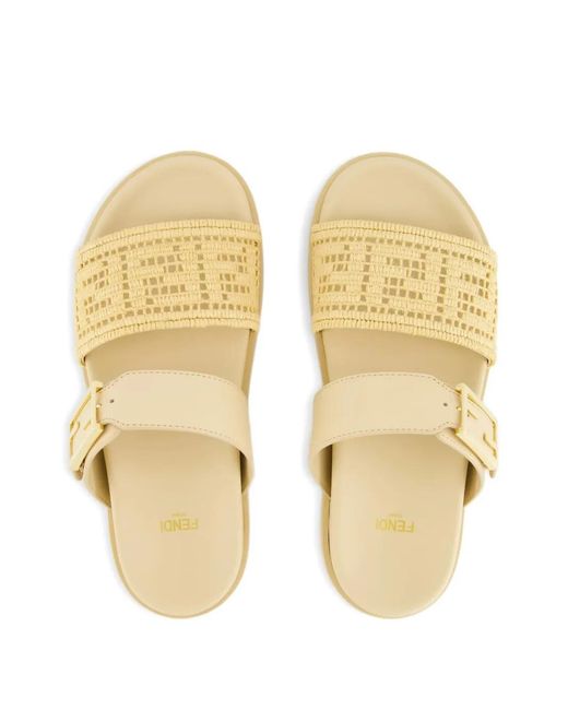Fendi Metallic Feel Buckle Woven Sandals