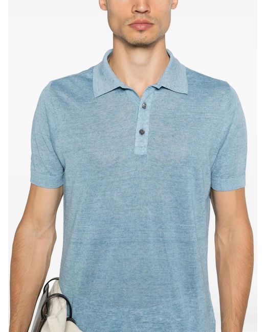 Paul & Shark Blue Linen Polo Shirt for men