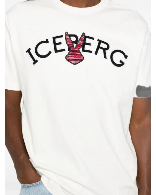 Iceberg White Logo-Embroidered T-Shirt for men
