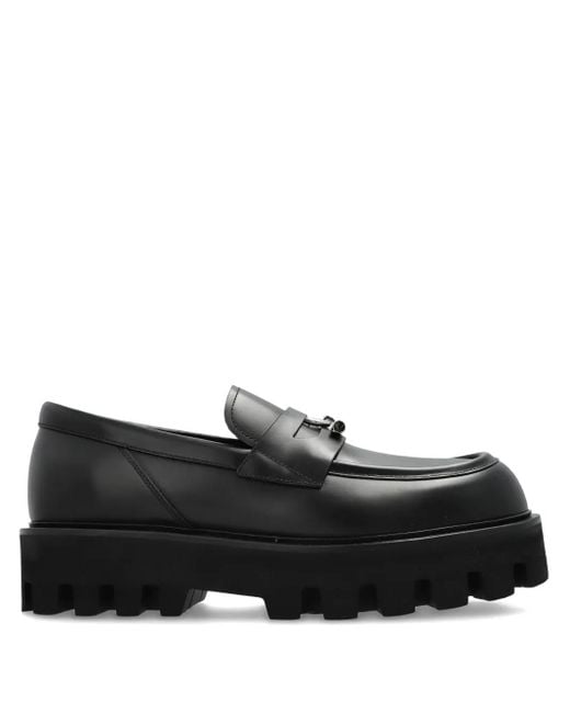 Alexander McQueen Black Leather Platform Loafers for men
