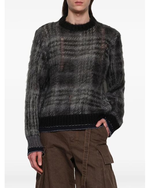 Sacai Gray Plaid Mohair-Blend Sweater for men