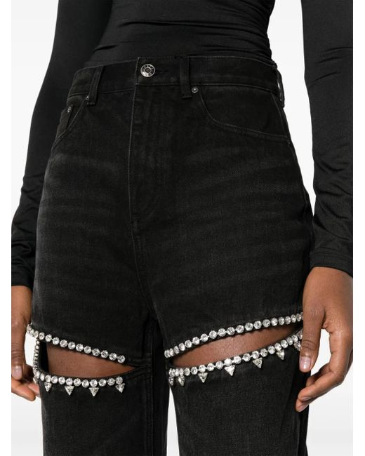 Area Black Crystal Slit Tapered Leg