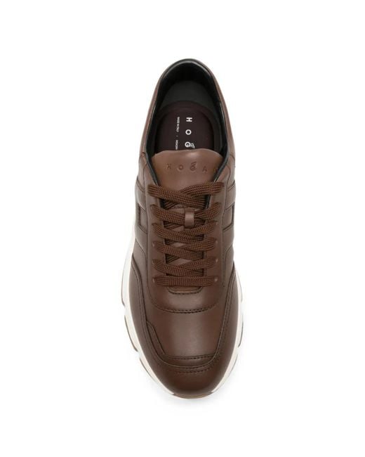 Hogan Brown Hyperlight Logo-Patch Leather Sneakers for men