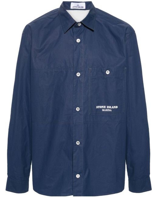 Stone Island Blue Stripe-detail Shirt Jacket for men