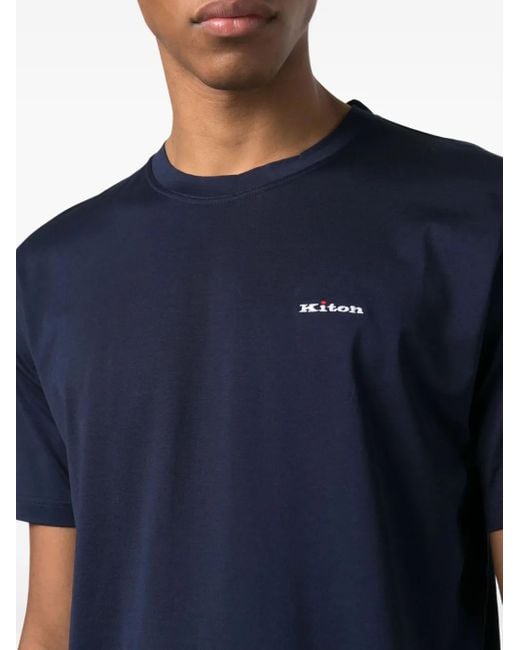 Kiton Blue Logo-Embroidered T-Shirt for men