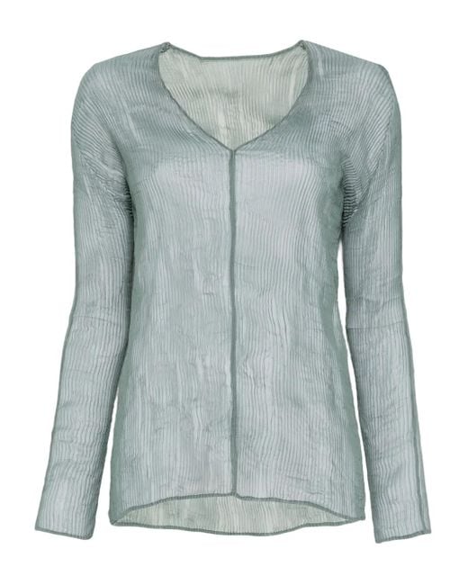 Issey Miyake Blue V-Neck Top