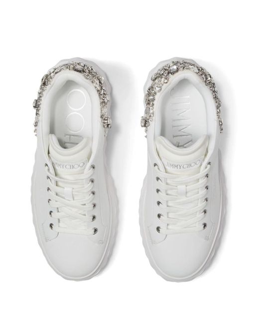 Jimmy Choo White Diamond Maxi Sequin-embellished Leather And Woven Low-top Trainers