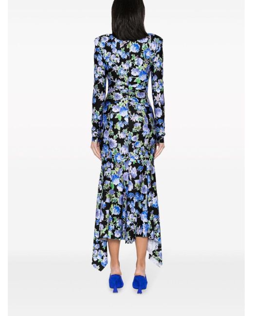 Philosophy Di Lorenzo Serafini Blue Floral-print Midi Dress