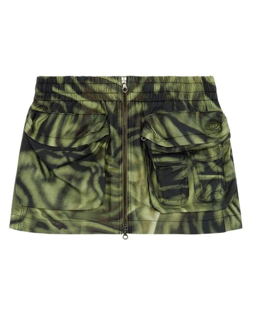 DIESEL Green O-mirty Zebra-print Miniskirt