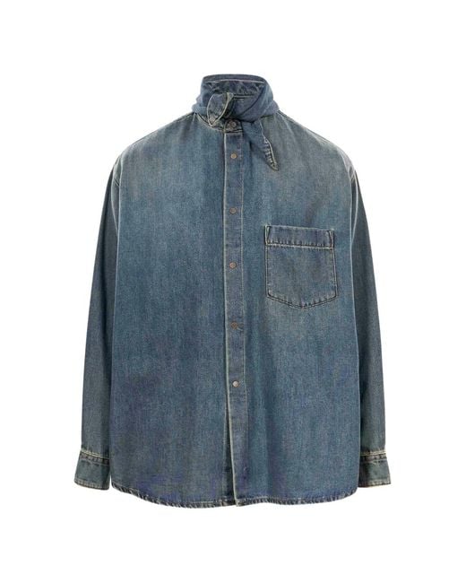 DARKPARK Blue Scarf-Detail Denim Shirt