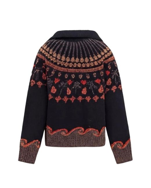 Alanui Black Fair Isle-Pattern Wool Cardigan