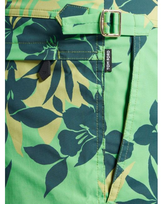 Tom Ford Green Floral-print Swim Shorts for men