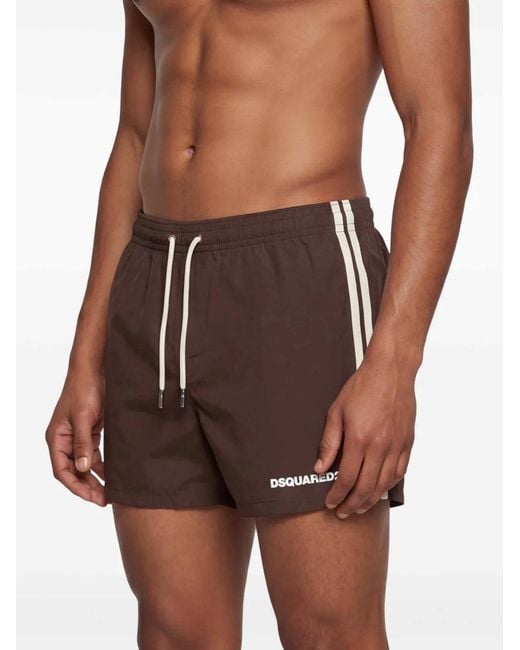 DSquared² Brown Logo Midi Swim Shorts for men