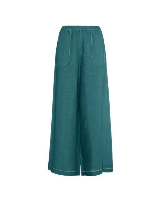 Eres Green Contrast-Stitch Wide-Leg Trousers