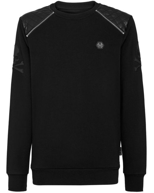 Philipp Plein Black Logo-appliqué Panelled Sweatshirt for men