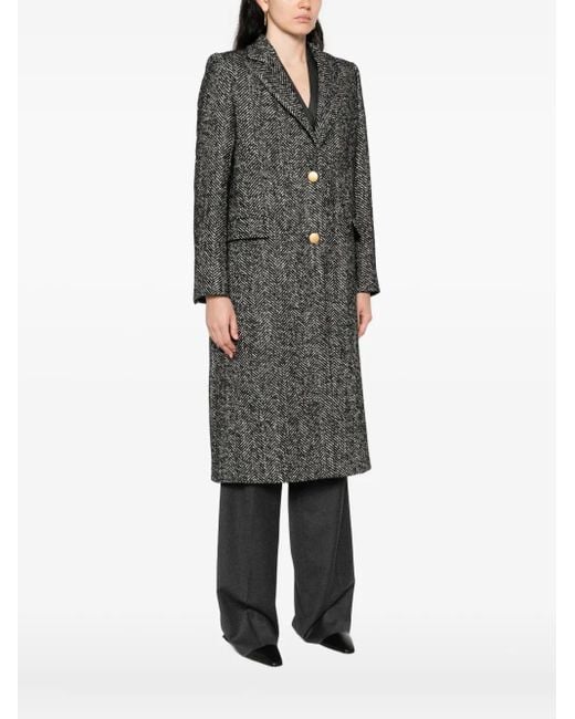 Tagliatore Gray Herringbone Button-Detail Coat