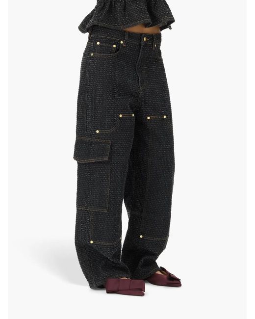 Ganni Gray Fluffy Wide-Leg Jeans