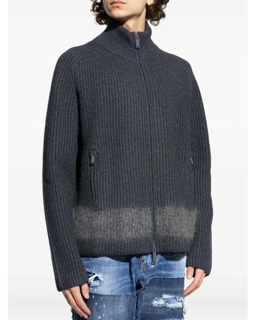 DSquared² Blue Ribbed Zip-Up Cardigan for men