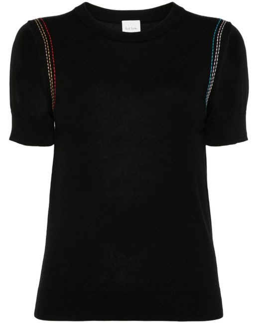 Paul Smith Black Contrast-stitched Knitted Top